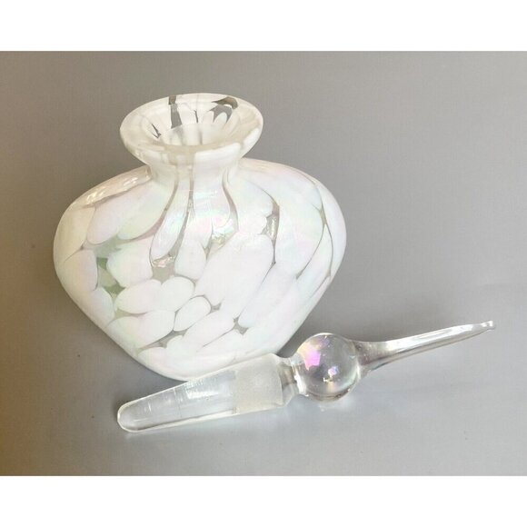 Art Glass Perfume Bottle Opalescent Iridescent Teardrop Stopper Blown Oyster - Picture 2 of 5